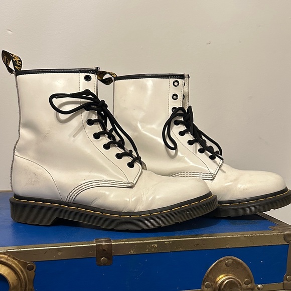 Dr. Martens Shoes - Dr Martens White Lace-Up Boots with Black Soles size 11